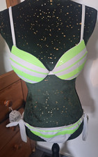 Calzedonia, Bikini, Gr. S, weiß-grün, 2-3 x getr., mit Bügel, zum Binden, Pushup