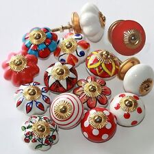 Möbelknopf Möbelgriff Möbelknöpfe Keramik Möbelknäufe Knäufe Rot Weiß zw