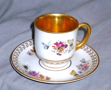 Art Deco Mokkatasse Blumendekor, insekten, Gold, Thomas Marktredwitz, 1920