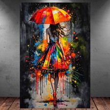 LEINWAND BILD ER XXL ABSTRAKT BANKSY REGENSCHIRM GRAFFITI FRAU BUNT WAND POSTER