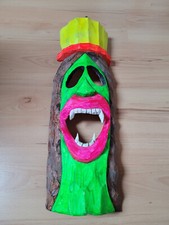 Holzmaske UV Deko 55x18cm Schwarzlicht aktiv Goa Psytrance Party Dekoration