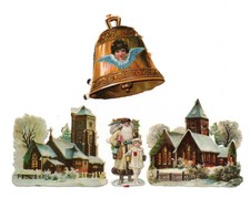 Alte Glanzbilder Oblaten Scaps Kirche Glocke Weihnachten... max.7cm  Rar!!