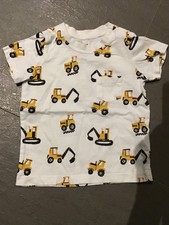 Weiches T-Shirt mit Bagger, Gr. 68, weiß,gelb,neu