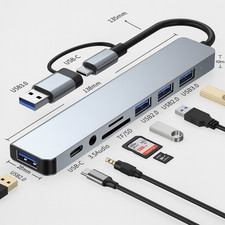 USB 3.0 Hub Verteiler Splitter Adapter USB C 8 IN 2 für Notebook Handy Laptop PC