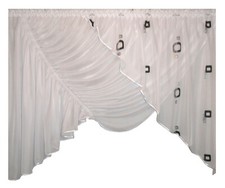 Fertiggardine aus Voile Quadrat Schöne Gardine AG22 Modern Weiss Braun Fenster