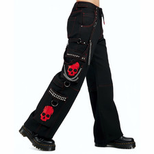 Unisex Black Gothic Pants Red