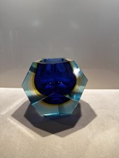 Murano fünfeckige große Schale blau gelb