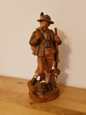Holzfigur Jäger mit Hund und Gewehr Größe 30 cm Martin Pfefferkorn Österreich 