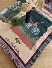 Vintage Plaid BOB TIMBERLAKE Landhaus Tagesdecke Fransen Blanket Blumen Früchte