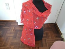 Georgette Schal rot Größe 38 x 190 Handbestickt Neu