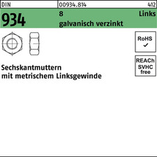 Reyher Sechskantmutter Mutter DIN 934 links M 10 LH 8 galvanisch 400 Stück 