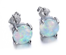 Opal 925 Silber Ohrringe Weiß Rund Ohrstecker Ohrschmuck Stein Damen