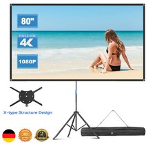 80 Zoll PVC Beamer Leinwand Mit Stativ Dreibein Tragbar 16:9 4K Heimkino Camping