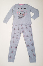 Peanuts Snoopy Gr. M Pyjama-Set Langarm-Shirt + Hose Schlafanzug Jersey Grau NEU