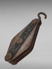 Alter doppelter Flaschenzug / Umlenkrolle /Selzug / Hebezug Eisen antik