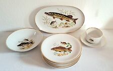 E. SCHALLER Speiseservice Porzellan Fischdekor Teller, Schüsseln usw., 9-teilig