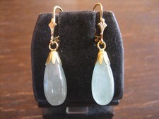 elegante Ohrringe Hänger feine grüne Jade Pampeln 925er Silber gold NEU