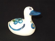 Ente, weiss mit blauer Bemalung, Ton, Spardose, ca 23 cm lang