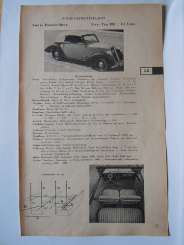 Daimler steyr 200 testkarte - steyr,
