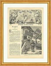 Der Minnesänger auf dem Lande Kinder Brunner Gitarre Musiker Holzstich E 16223