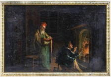 Gerahmtes Öl Aus Dem Frühen 19. Jahrhundert - Am Kamin