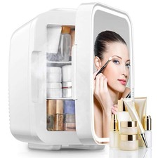 4L Mini Kühlschrank Kosmetikschrank Skincare Fridge LED Licht Spiegel 220V weiß