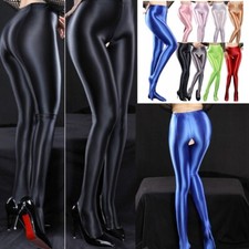 iEFiEL Damen Öl Strumpfhosen Eng Leggings Elastische Taille Offener Schritt Hose