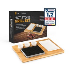 Hot Stone Heißer Stein Grill Steak Stone Set + weißer 1x Teller & 3x Dipschalen