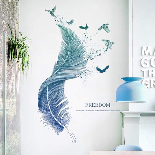 Wandsticker feder blau - wandsticker,