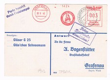 Grafenau 1943 Bogenstätter Schnupftabak Schneemann Perlesreuter vorfrankiert 