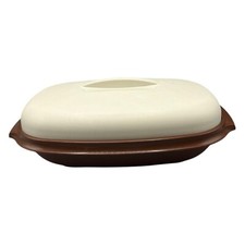 Tupperware Reiskocher Mikrowelle Schüssel 70er Sieb Gemüsedämpfer Braun Weiß Vtg