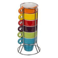 6 x Espressotassen 5 x 5 cm 6-farbig Tassenset bunt Espresso mit Ständer Tassen