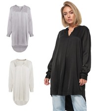 PM Selected Damen Longbluse Oversize Bluse Seide Anteil Satin Elegant PM07