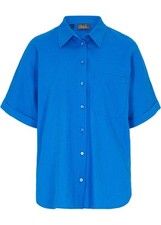 Oversize Halbarmbluse mit Leinen Gr. 40 Azurblau Damen Bluse Hemd Tunika Neu