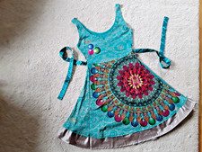 Desigual  neckisches Kleid, türkis bunt, Gr. M, mit Gürtel, liebliche Details 
