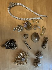 Schmuck Konvolut Vintage Retro Alt Kette Broschen Clips Ring