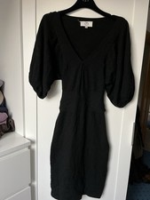 White T Strickkleid S 36 100% Kaschmir Cashmere schwarz Ballonärmel Bindegurt