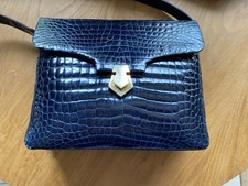 💜 Krokodilleder Tasche in blau-schwarzem Glanz Kroko, Vintage