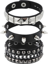 Punk Besetztes Armband  Gothic Nieten  Schwarzes Lederarmband