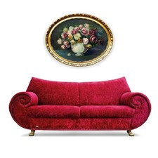 Bretz Gaudi Sofa Couch 3-Sitzer rot mit goldenen Tatzenbeinen Original