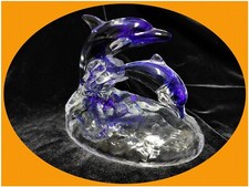 CRISTAL D'ARQUES France Delfin-Familie blau 730 g schwer Glas Figur Sockel TOP