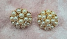 Schicke Ohrclips Perlen und Strass 2,5 cm Ohrringe Metall gold