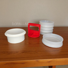 TUPPERWARE D26 + D27 HAMBURGER-FORMER + HAMBURGER-STAPLER 5x 125 ML ROT WEISS