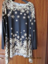 Weihnachten Longshirt, Zipfelshirt, Langarm, schwarz-gold, Sterne, Gr. L, NEU 