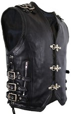 Herren Motorrad Weste Bikerweste Lederweste Kutte Lederkutte Schnallen Weste 