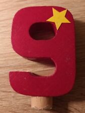 FIGUR ZAHL 9 neun für Geburtstagskranz Geburtstagszug aus Holz rot mit Stern