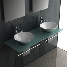 Alpenberger Doppel Waschbecken Keramik Nano Waschtisch Komplett Set Badezimmer