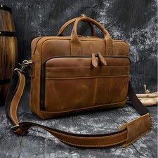 17" Vintage Herren Aktentasche Echt Leder Business Arbeit Tasche Umhängetasche
