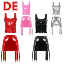 DE Damen Clubwear Hohe Taille Crop Top Mit Rock U Neck Dessous Set 2-teilig Rave