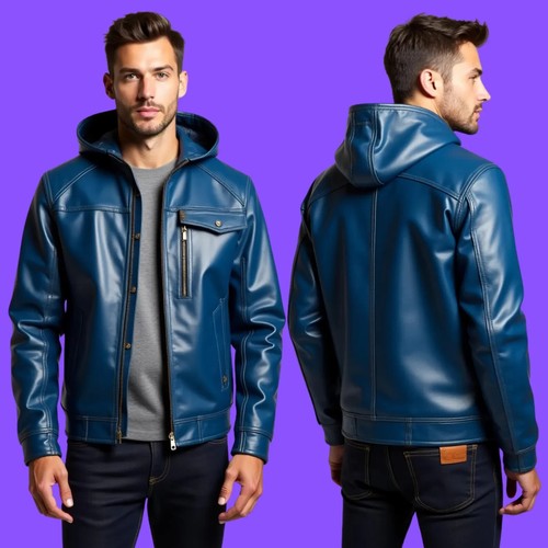 Herren blau leder hoodie - blau,